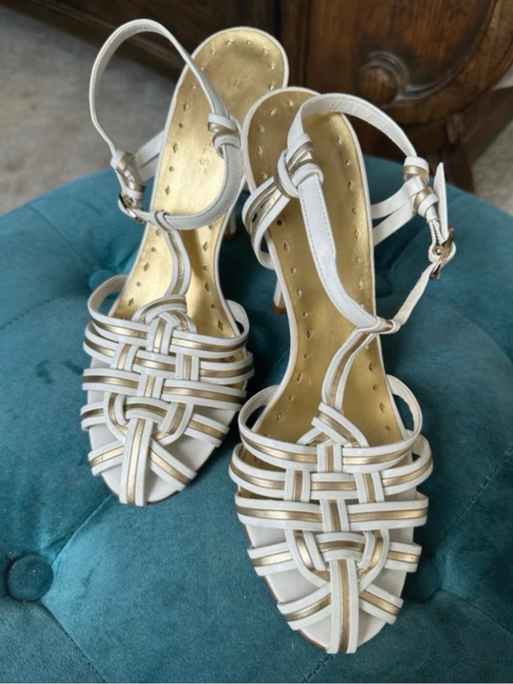 BCBG Women’s White Strappy Woven Slingback Sandals